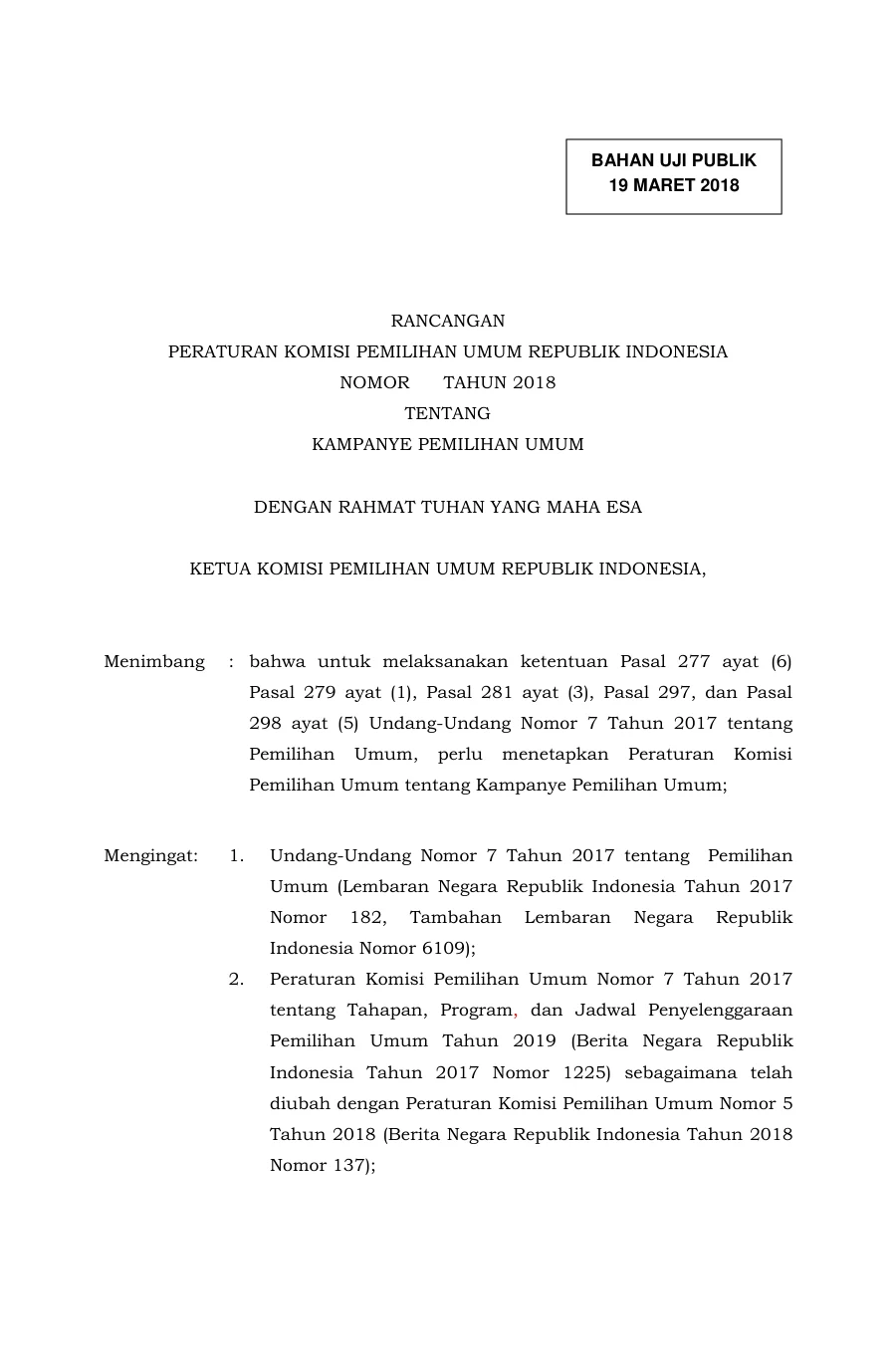Sampul Draft PKPU tentang Kampanye