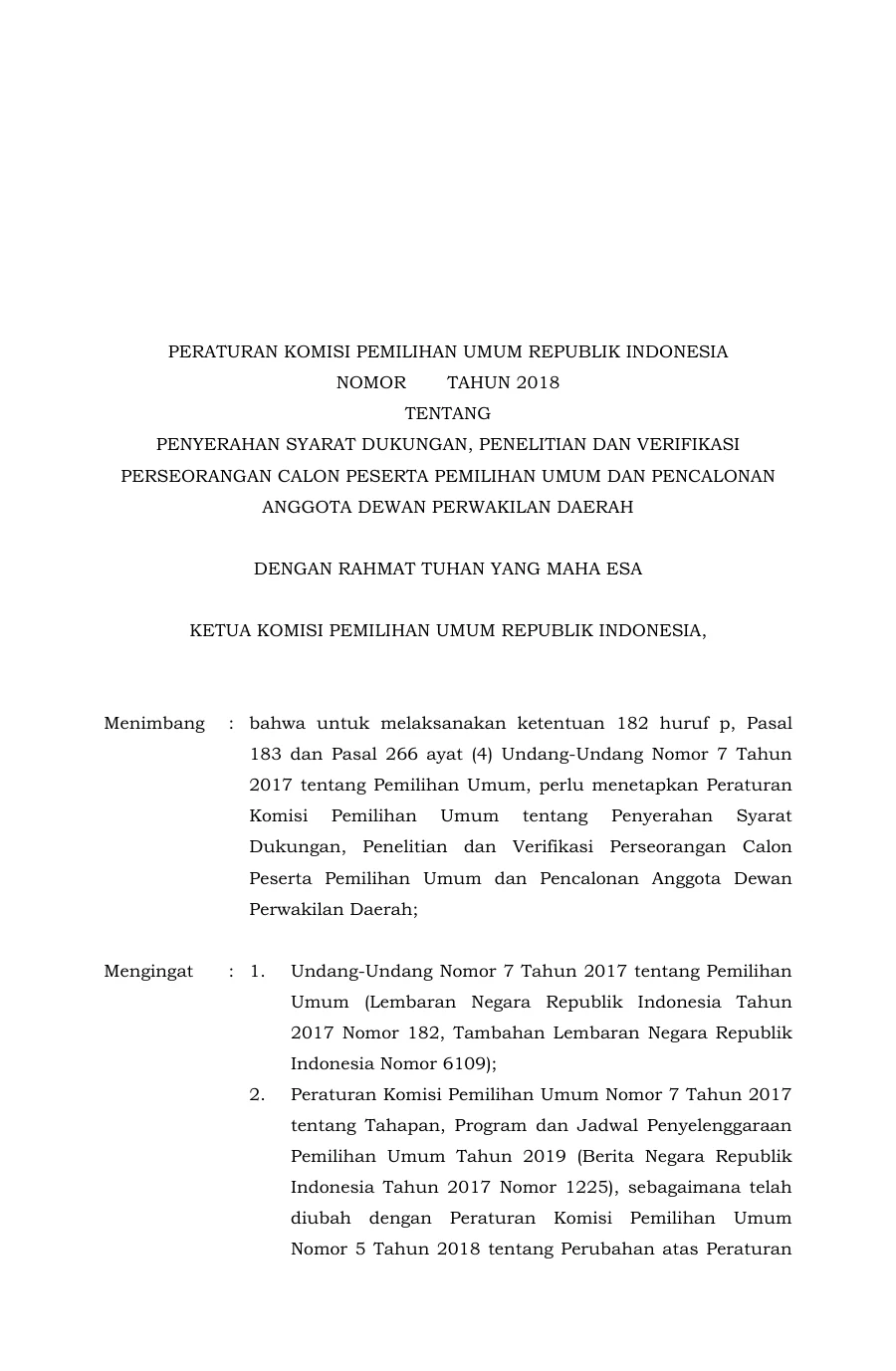 Sampul Draft PKPU tentang Pencalonan Anggota DPD