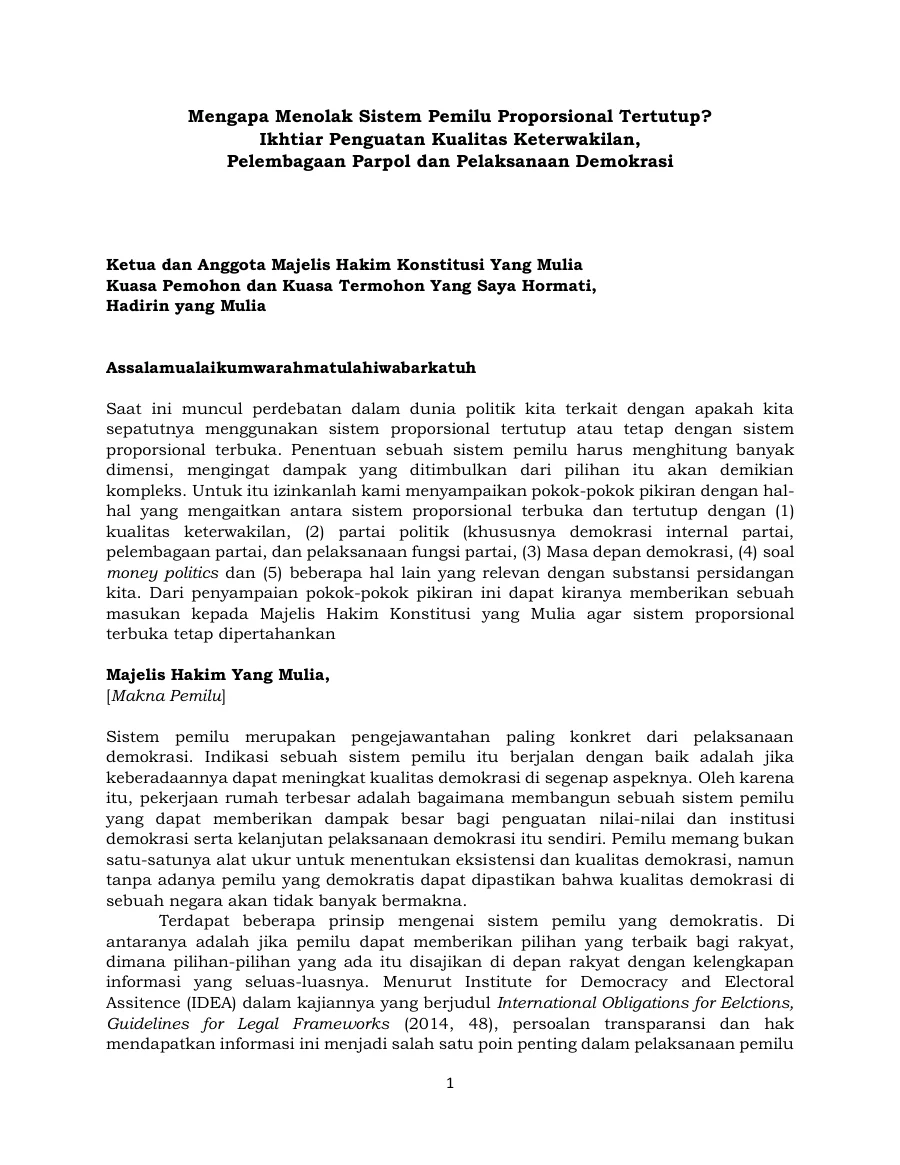 Sampul Keterangan Ahli dalam Sidang Perkara Nomor 114/PUU-XX/2022 | Mengapa Menolak Sistem Proposional Tertutup