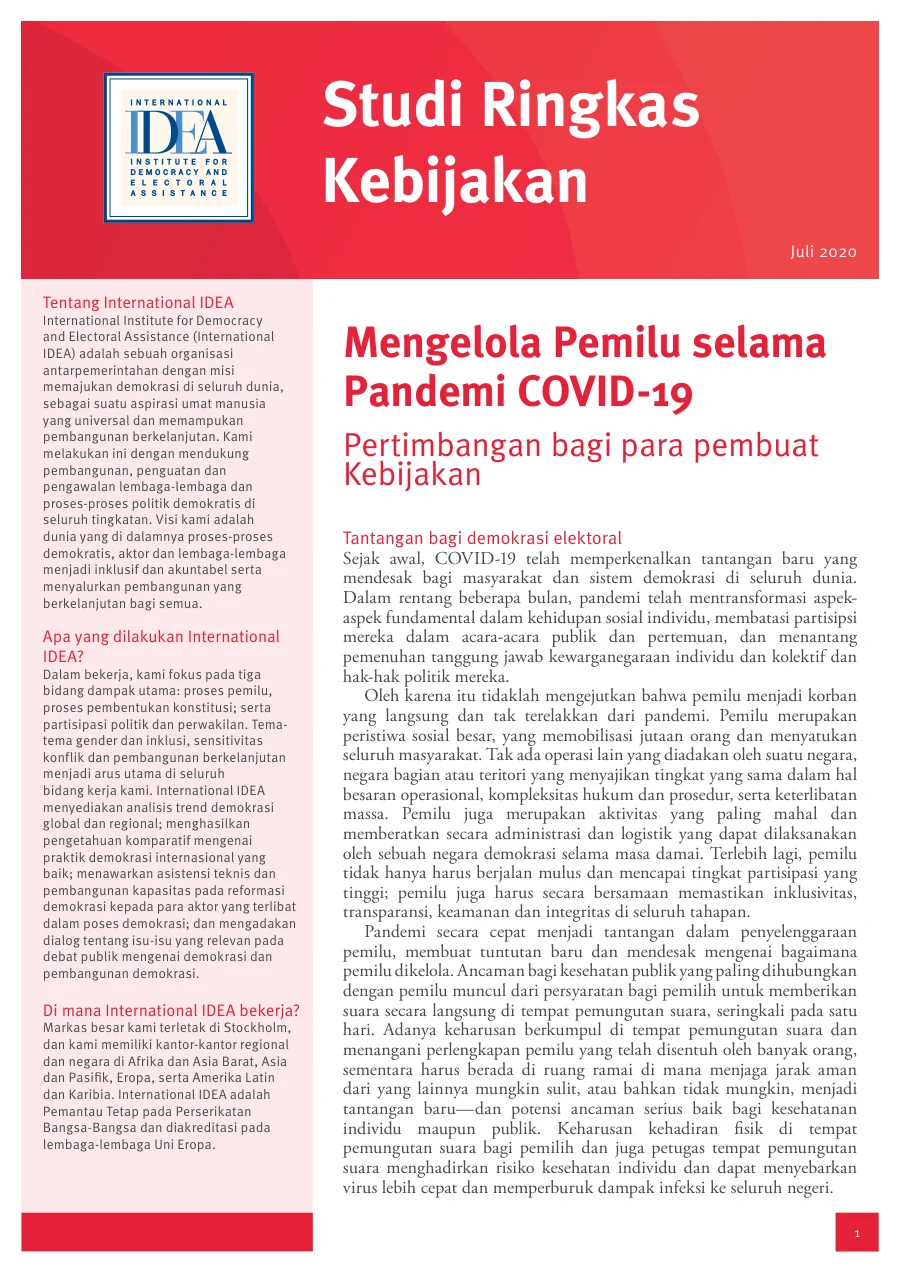 Sampul Mengelola Pemilu Selama Pandemi COVID-19