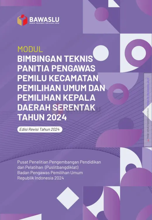 Sampul Modul Bimbingan Teknis Panitia Pengawas Pemilu Kecamatan Pemilihan Umum dan Pemilihan Kepala Daerah Serentak Tahun 2024 (Edisi Revisi Tahun 2024)