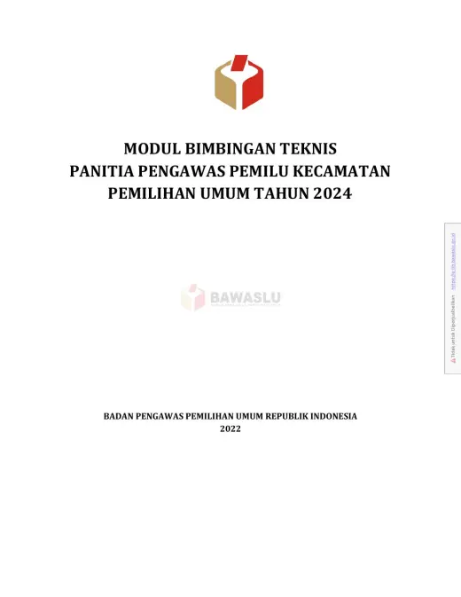 Sampul Modul Bimbingan Teknis Panitia Pengawas Pemilu Kecamatan Pemilihan Umum Tahun 2024