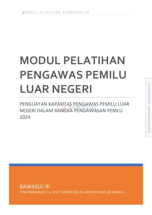 Sampul Modul Pelatihan Pengawas Pemilu Luar Negeri