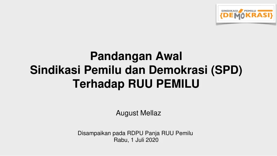 Sampul Pandangan Awal Sindikasi Pemilu dan Demokrasi (SPD) Terhadap RUU Pemilu