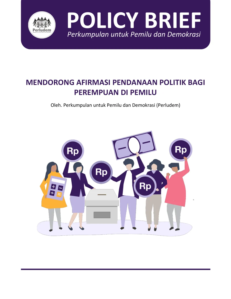 Sampul Policy Brief - Mendorong Afirmasi Pendanaan Politik Bagi Perempuan Di Pemilu