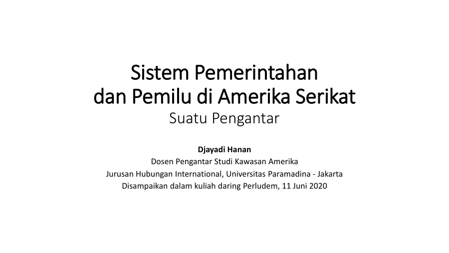 Sampul Sistem Pemerintahan dan Pemilu di Amerika Serikat: Suatu Pengantar